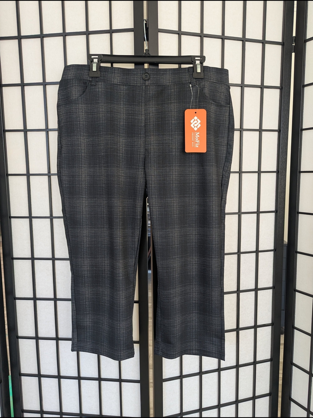 Black Gray Plaid Capri Dress Pants XL